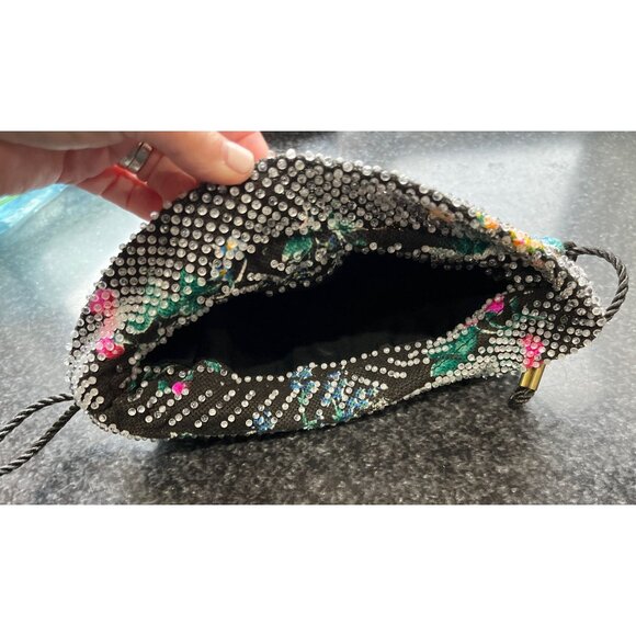 Vtg 1950s Candy Dot Beaded Drawstring Handbag Clear Colored Bakelite Beads Black - Picture 9 of 10